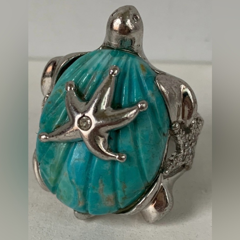 Vintage Sterling Silver Sea Turtle/ Starfish Statement Ring sz 8